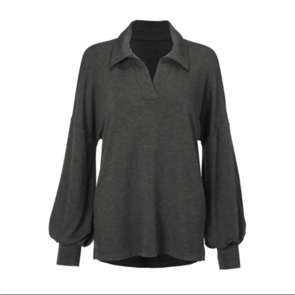 CAbi Elegant long sleeve v neck Tee Size extra Small Color Charcoal Gray - Picture 1 of 6